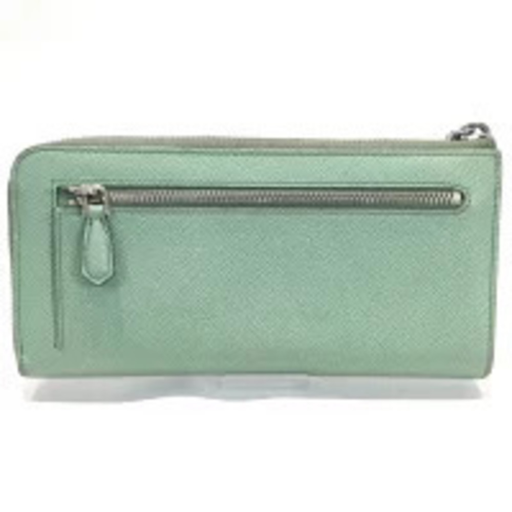 Prada Leather Wallet Long Card Zipper Wallet Bill Green